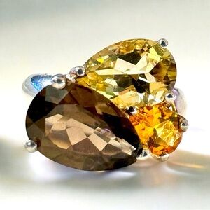 Citrine💛Peridot💚Smoky Quartz🤎Sterling Silver Ring (7)